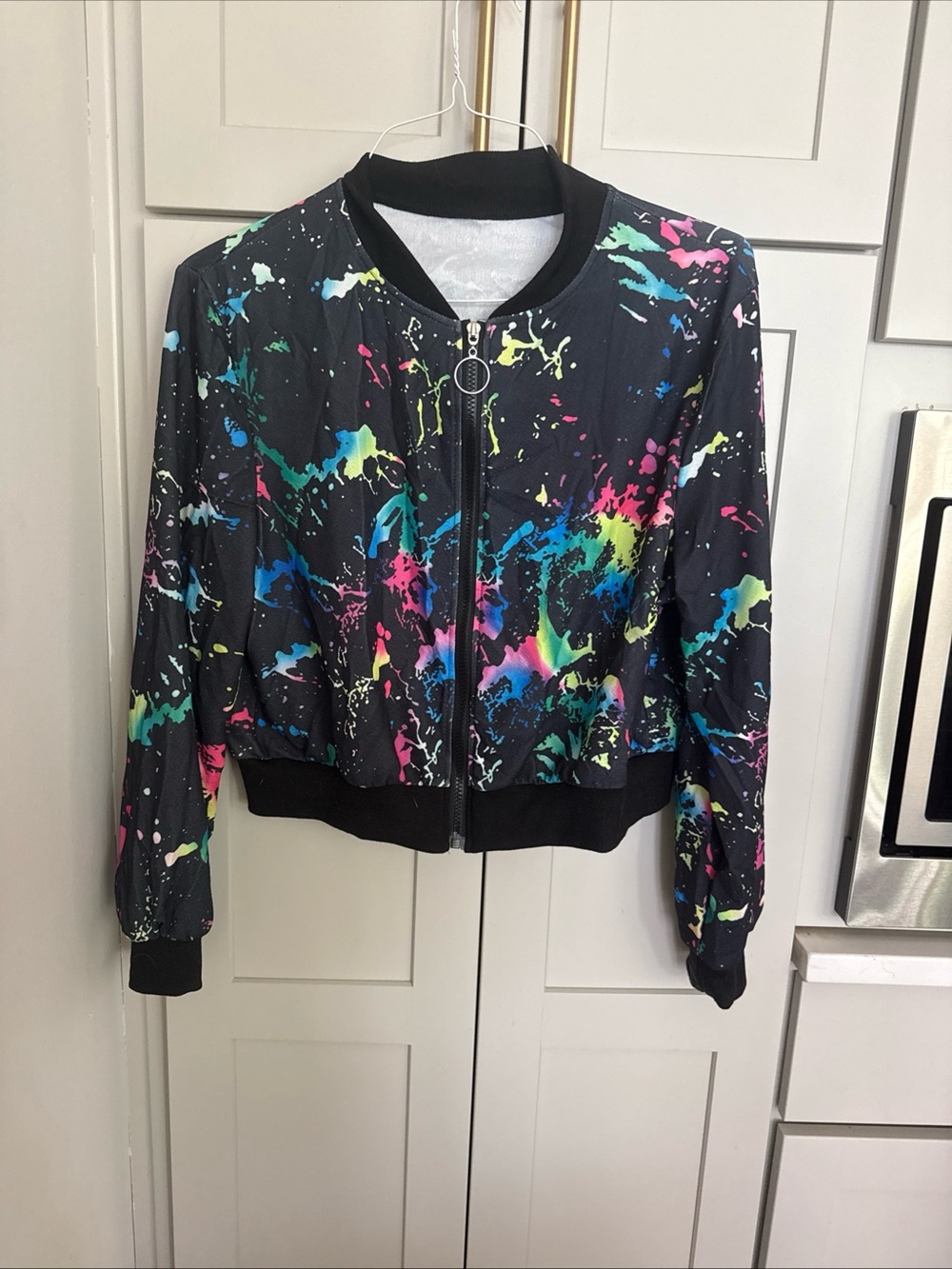 Splatter Paint Cropped Bomber Jacket Women’s Large 80’s 90’s Dress Up